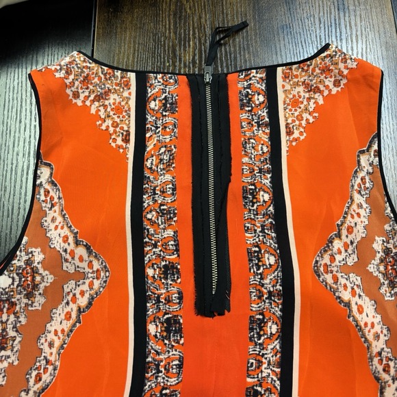 Maeve Anthropologie Canna Orange Black Silk Bandana Print Shift Dress Size 2 Zip - Picture 6 of 7